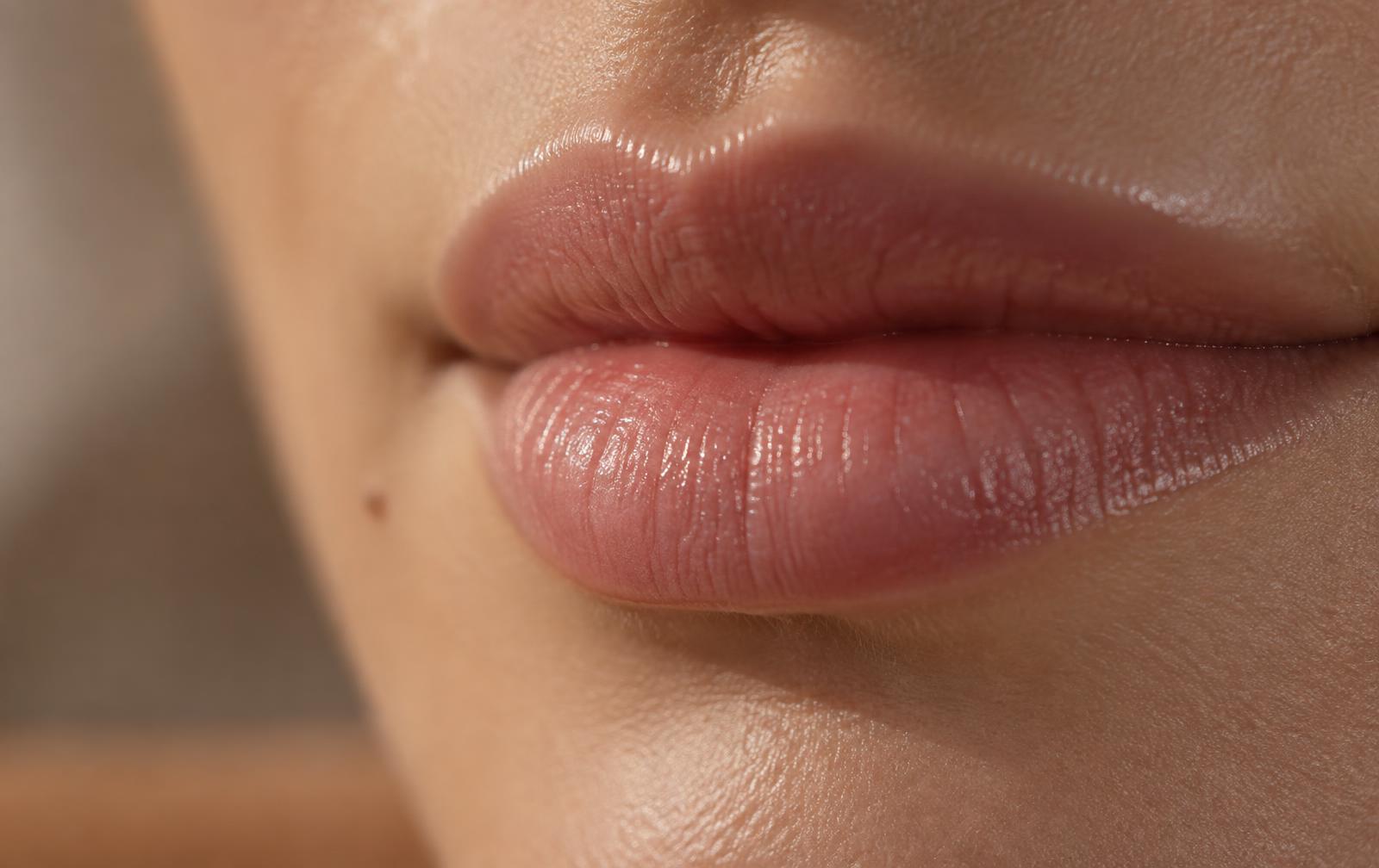 Close-up van een natuurlijke onderlip